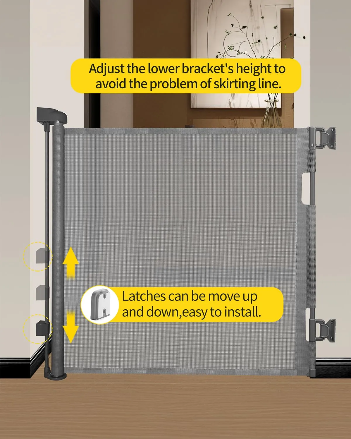 DEAR LOV Retractable Mesh Baby Gate, 33" Tall, Extends up to 55" Wide, Child Safety Gate for Doorways, Stairs, Hallways, Indoor/Outdoor (33"x55", Gray)