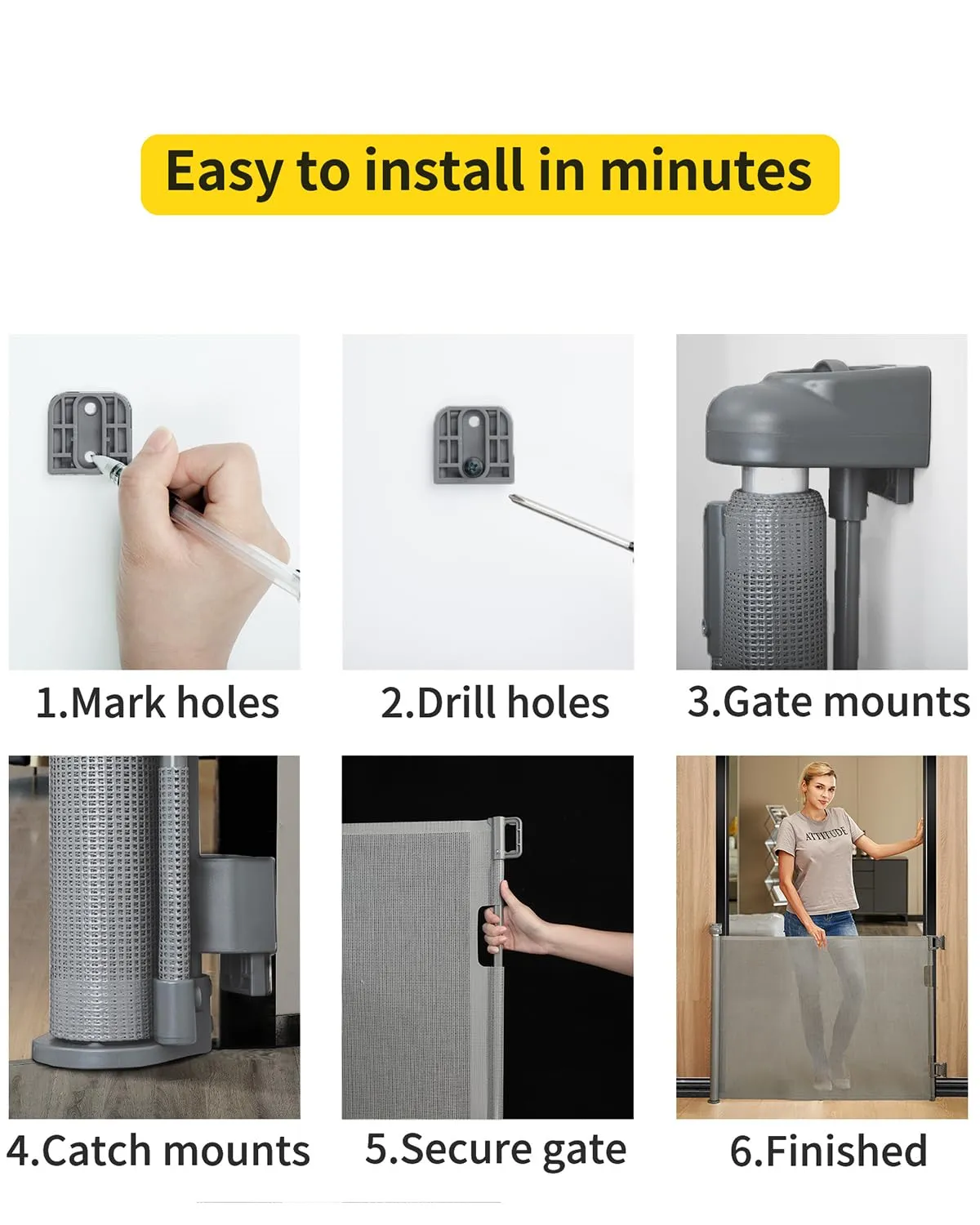 DEAR LOV Retractable Mesh Baby Gate, 33" Tall, Extends up to 55" Wide, Child Safety Gate for Doorways, Stairs, Hallways, Indoor/Outdoor (33"x55", Gray)