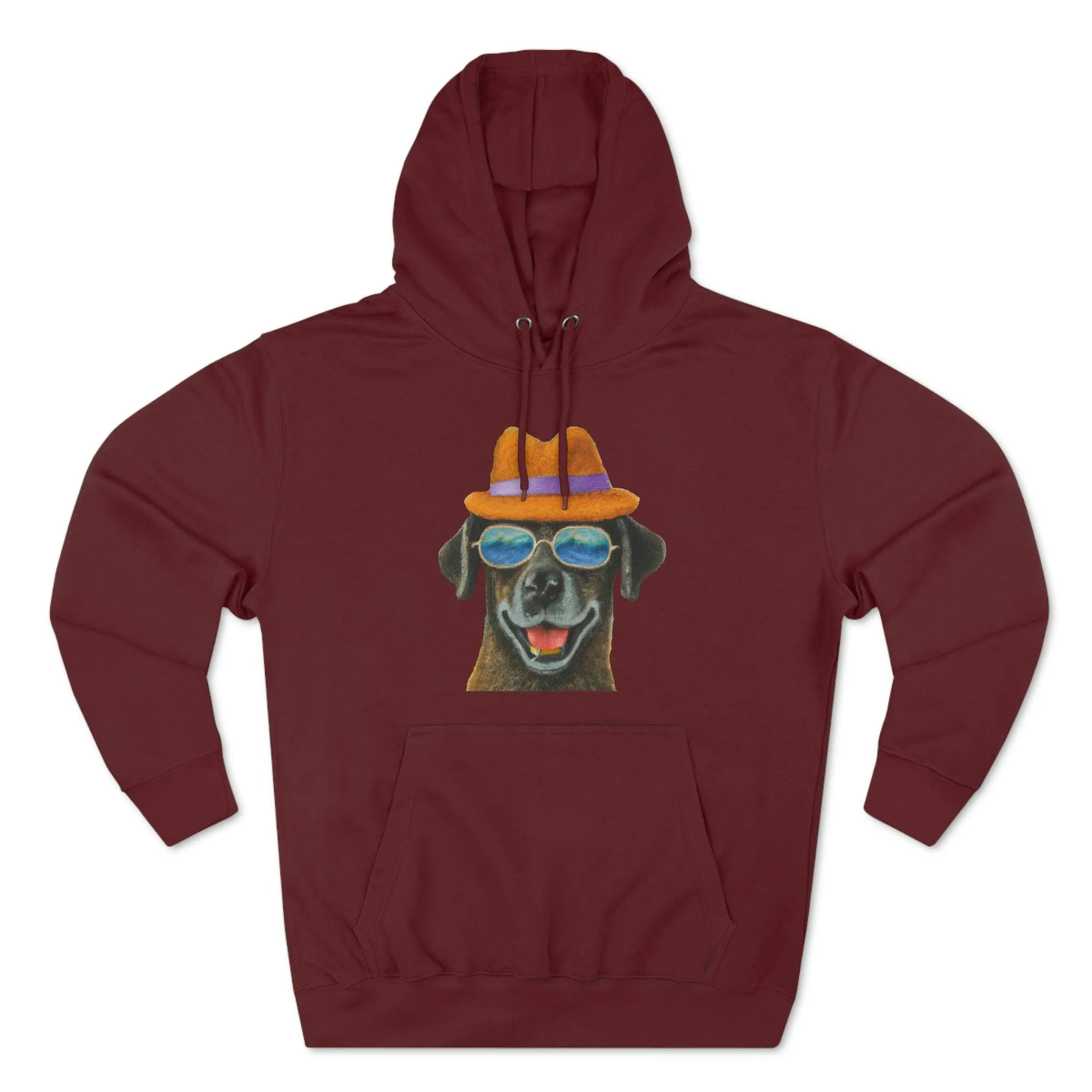 Dog at the beach wearing a hat and sunglasses painted arts Premium Pullover Hoodie