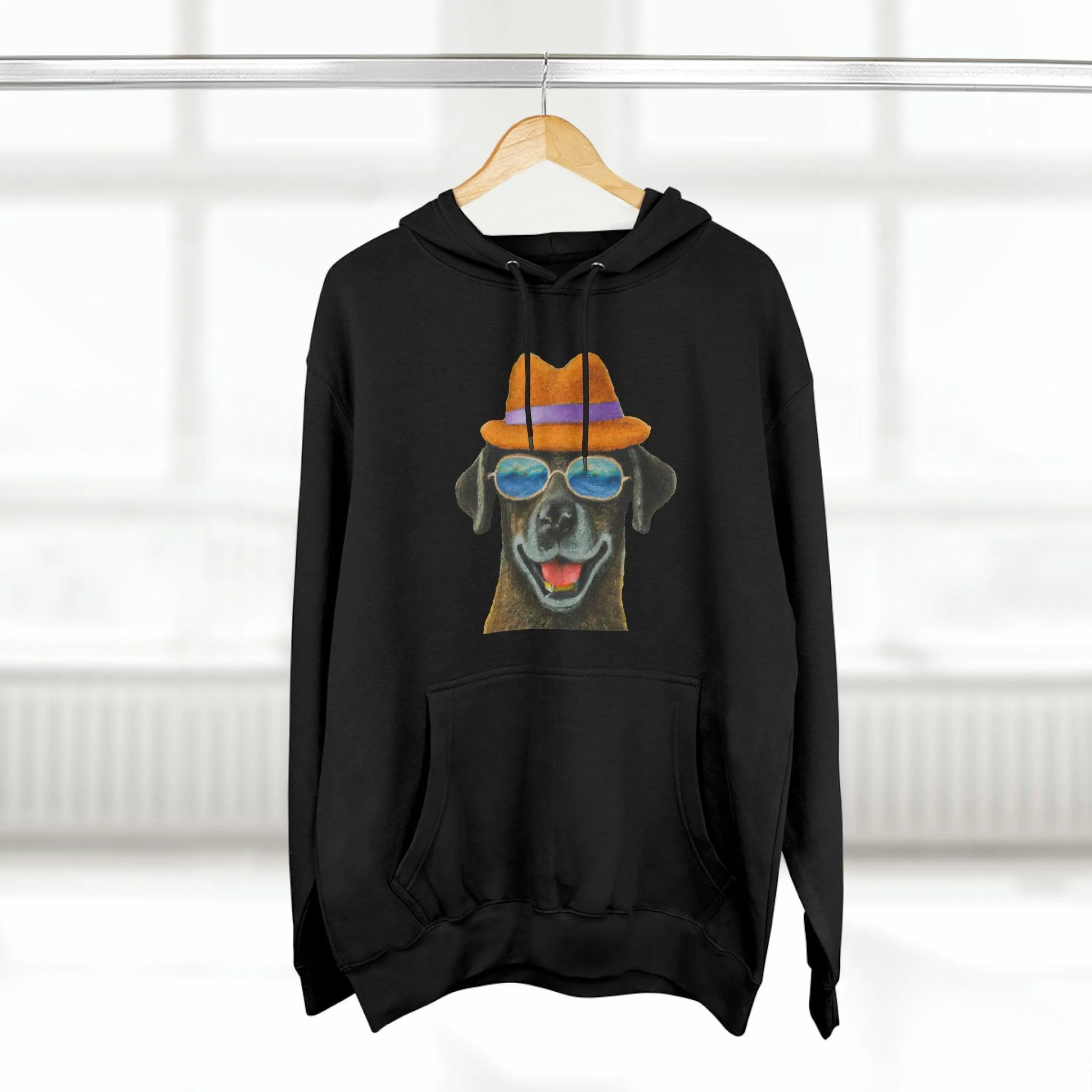 Dog at the beach wearing a hat and sunglasses painted arts Premium Pullover Hoodie