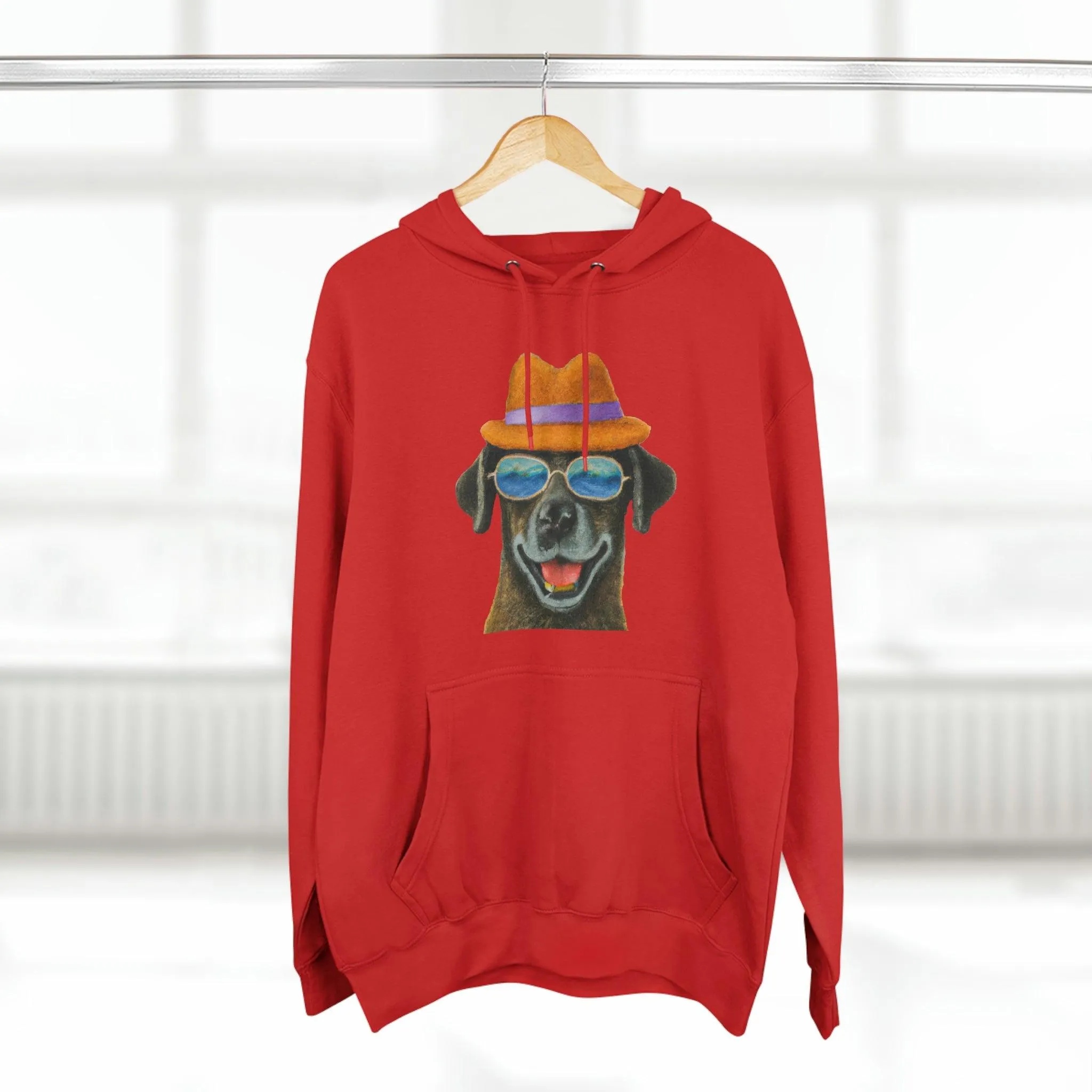 Dog at the beach wearing a hat and sunglasses painted arts Premium Pullover Hoodie