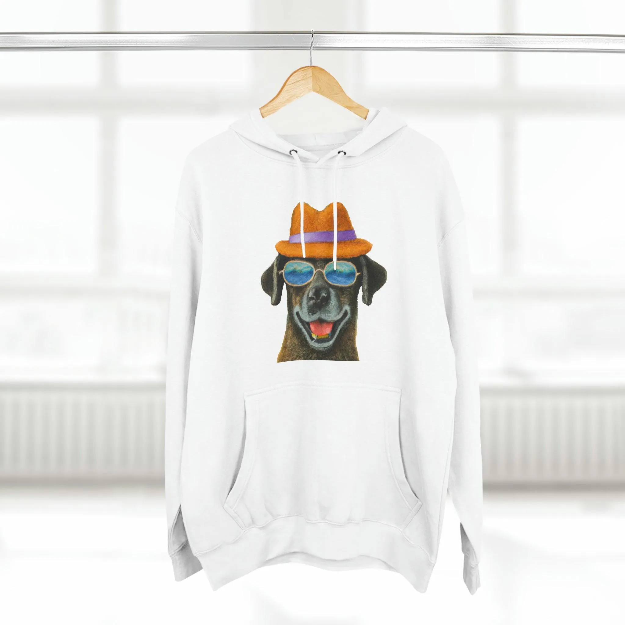 Dog at the beach wearing a hat and sunglasses painted arts Premium Pullover Hoodie
