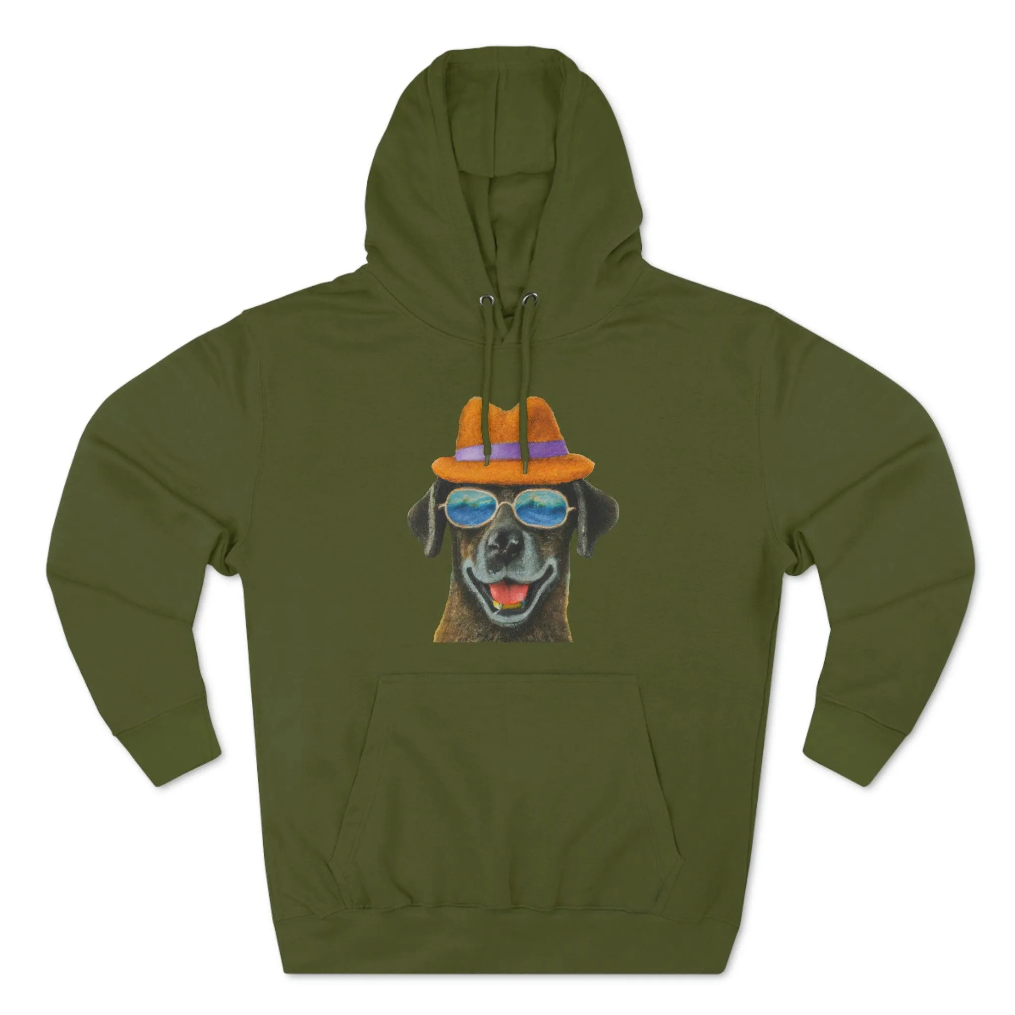 Dog at the beach wearing a hat and sunglasses painted arts Premium Pullover Hoodie