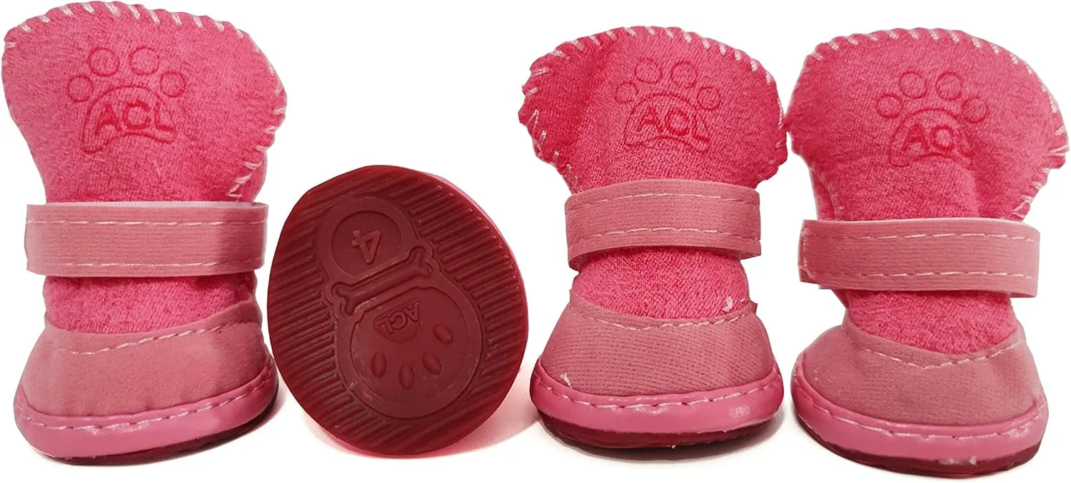 Dog Boots, Dog Shoes for Small Dogs Chihuahua, Anti-Slip Paw Protectors for Snow Winter (Pink, Size4)