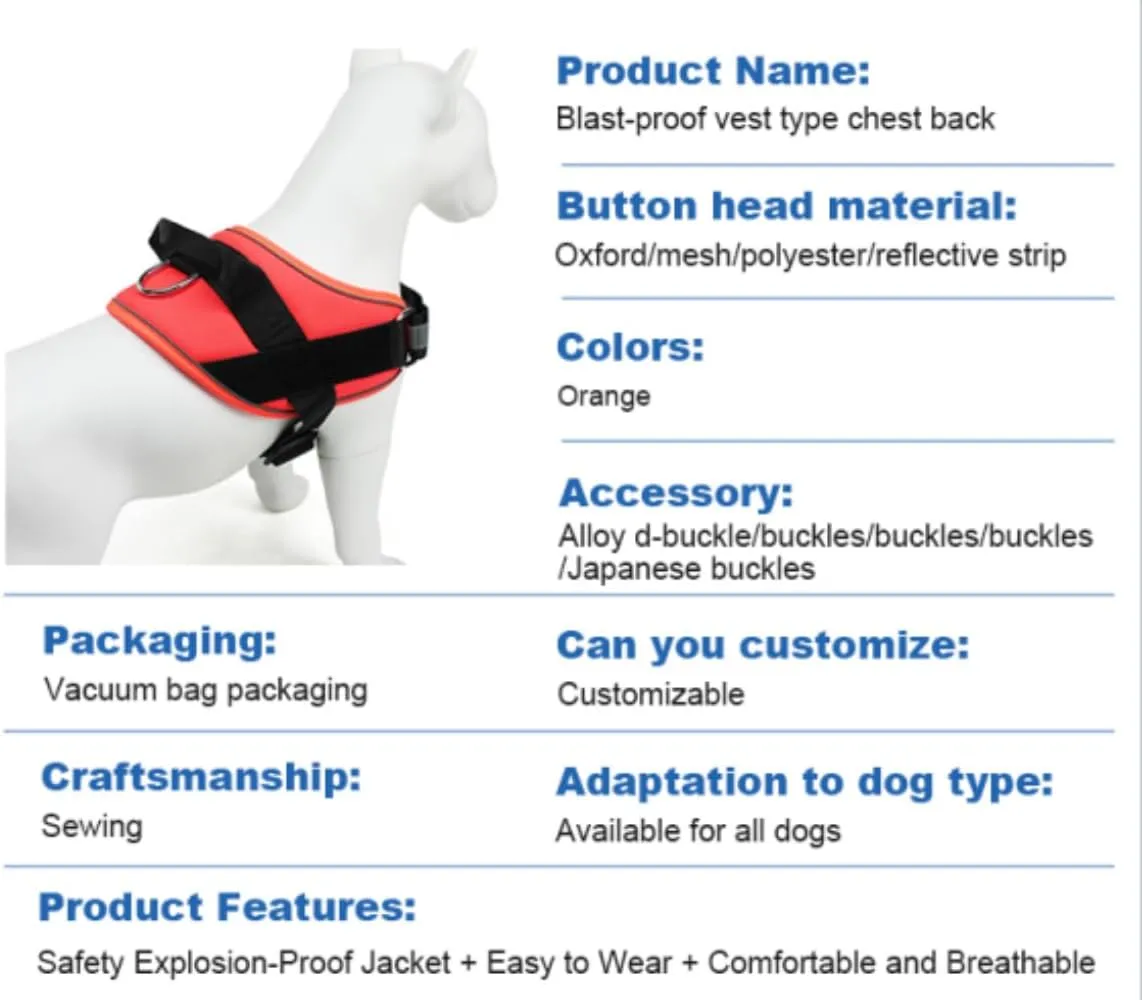 Dog Chest Strap Padded Full Body Pet Vest Adjustable Non-Pull Reflective Vest with Handle Dog Chest Strap, Suitable for Walking, Jogging, (Orange) S.M.L.XL Size