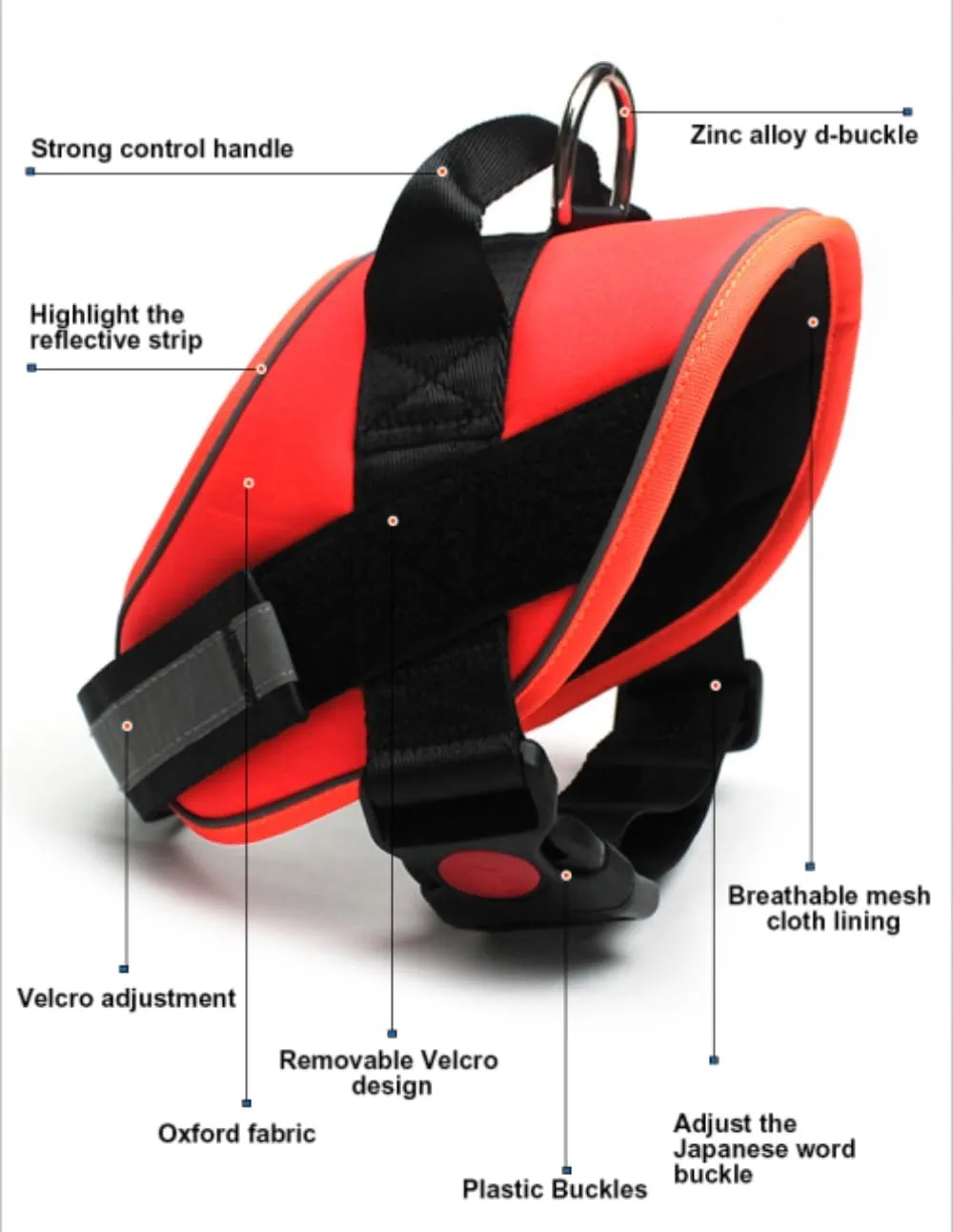 Dog Chest Strap Padded Full Body Pet Vest Adjustable Non-Pull Reflective Vest with Handle Dog Chest Strap, Suitable for Walking, Jogging, (Orange) S.M.L.XL Size