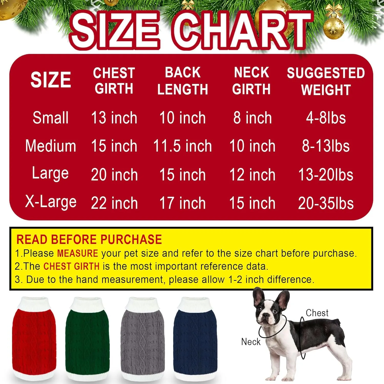 Dog Christmas Sweater Knitted Turtleneck Dog Sweater Warm Christmas Outfit Clothes for Small Medium Large Dogs Pets (Navy, Large)