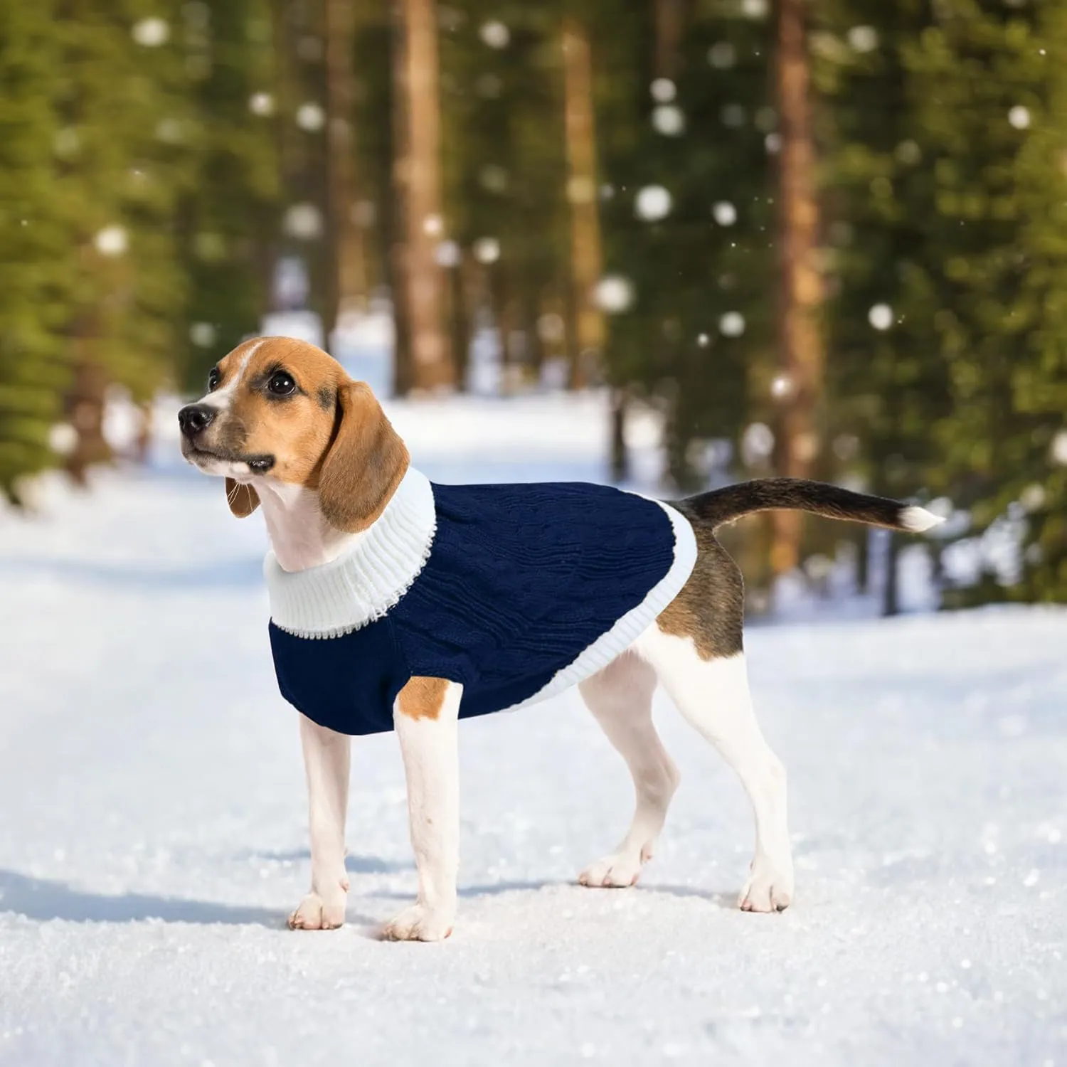 Dog Christmas Sweater Knitted Turtleneck Dog Sweater Warm Christmas Outfit Clothes for Small Medium Large Dogs Pets (Navy, Large)