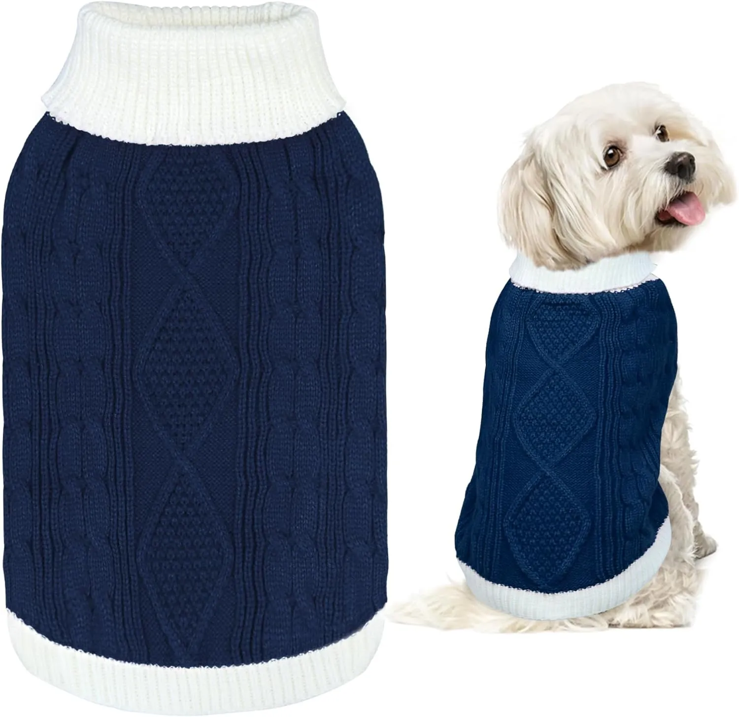 Dog Christmas Sweater Knitted Turtleneck Dog Sweater Warm Christmas Outfit Clothes for Small Medium Large Dogs Pets (Navy, Large)
