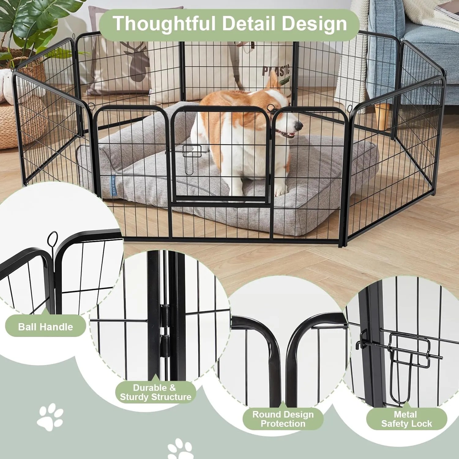 Dog Gate Puppy Playpen, Foldable Metal Exercise Fence, Cat Pens Indoor Pet Kennel Outside for Camping Garden Yard
