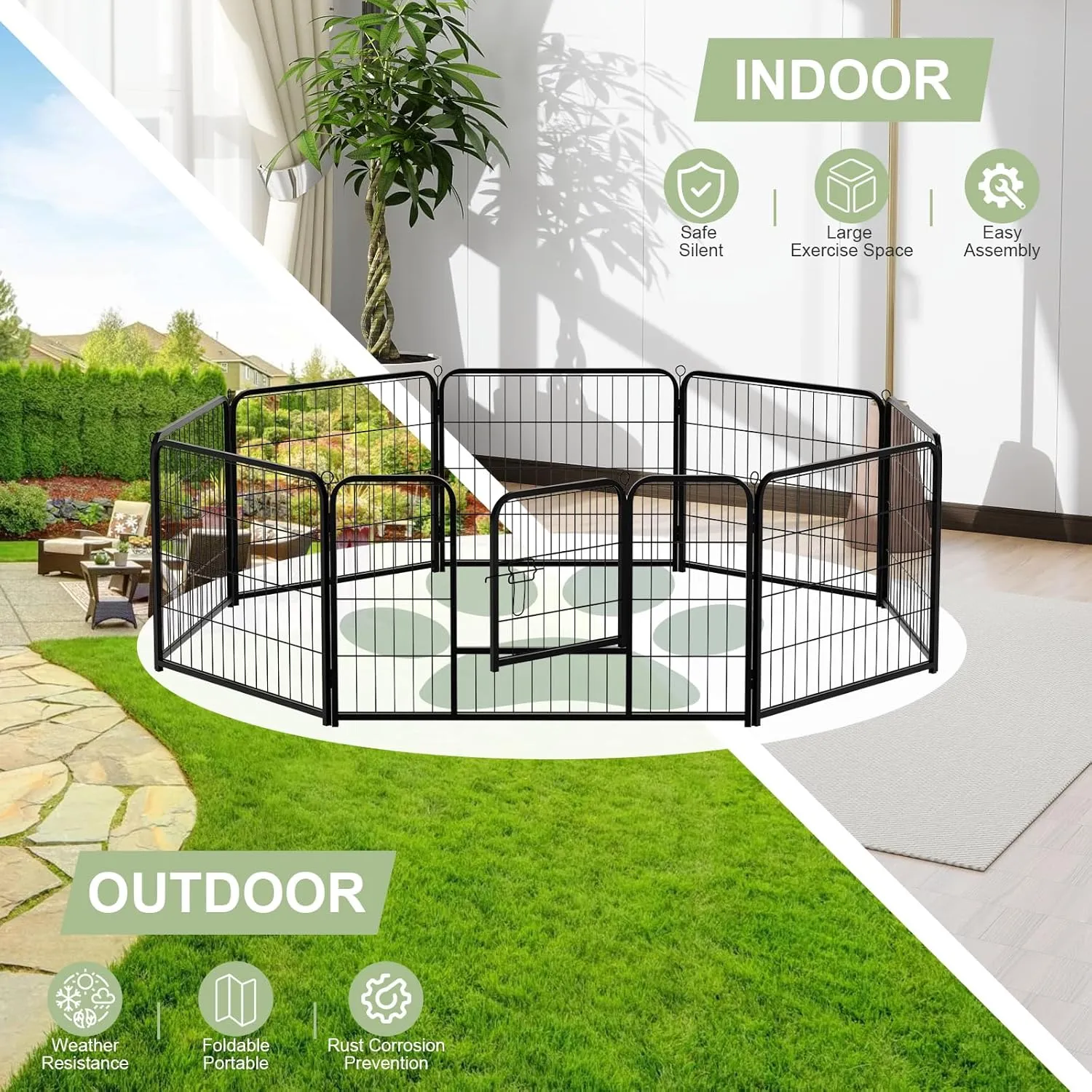 Dog Gate Puppy Playpen, Foldable Metal Exercise Fence, Cat Pens Indoor Pet Kennel Outside for Camping Garden Yard