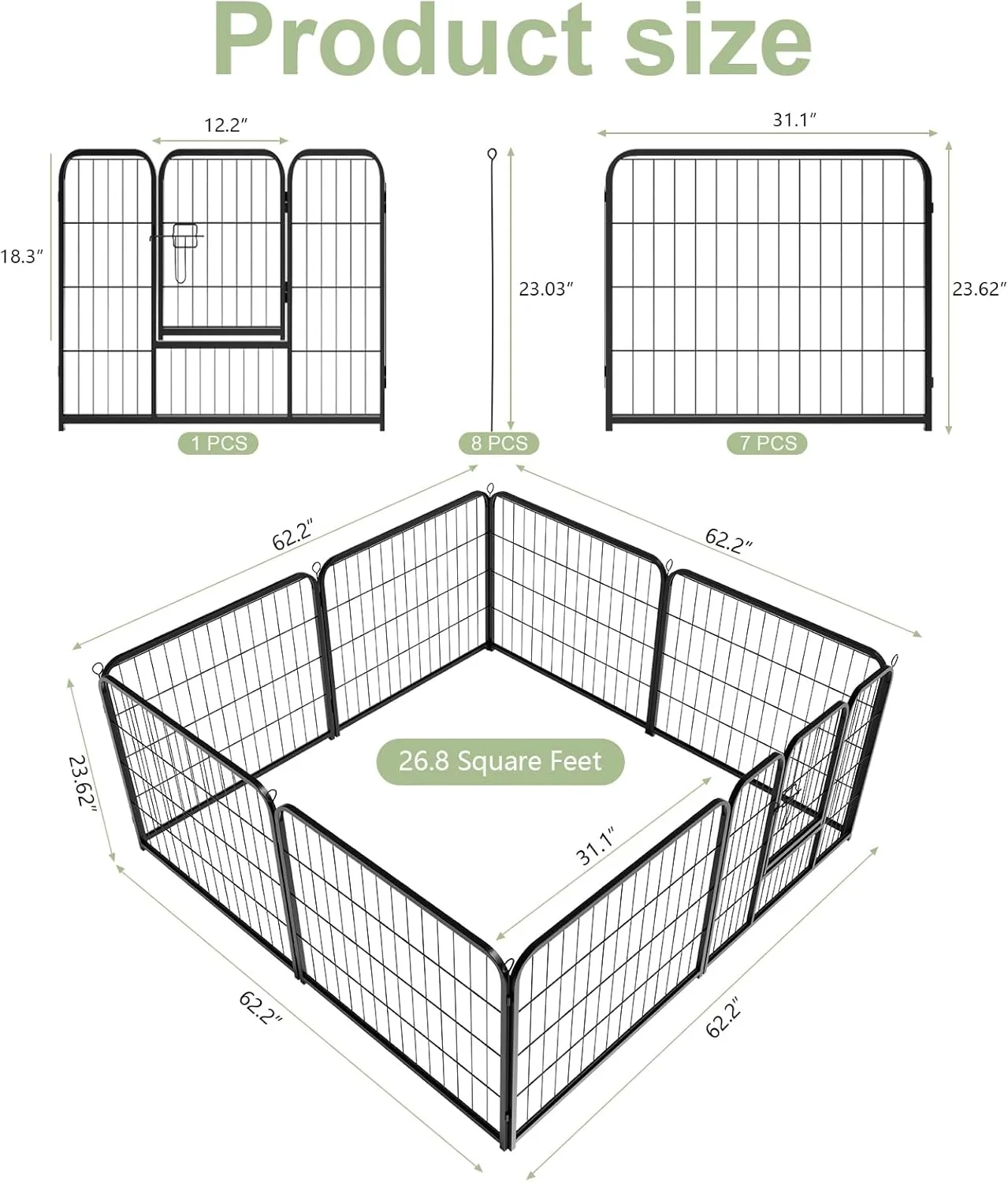Dog Gate Puppy Playpen, Foldable Metal Exercise Fence, Cat Pens Indoor Pet Kennel Outside for Camping Garden Yard