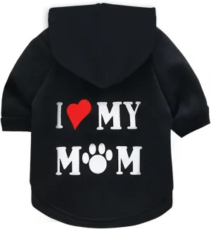 Dog Hoodie Dog Hoodies for Small Dogs Clothes I Love My Mom Fleece Sweater Winter Sweat Shirt Warm Cotton Dog Hoodie for Small Dog Cat Mom Black M