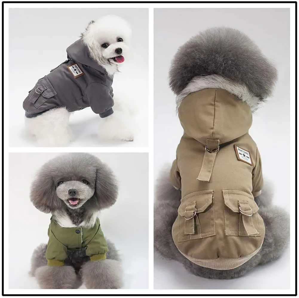 Dog Hoodies, Rdc Pet Work Clothes, Thickened Dog Overall, Dog Military Uniform, Army Hoodie Sweater, Cotton Jacket Fur Coat for Small Dog & Medium Dog & Cat (Grey,XXL)