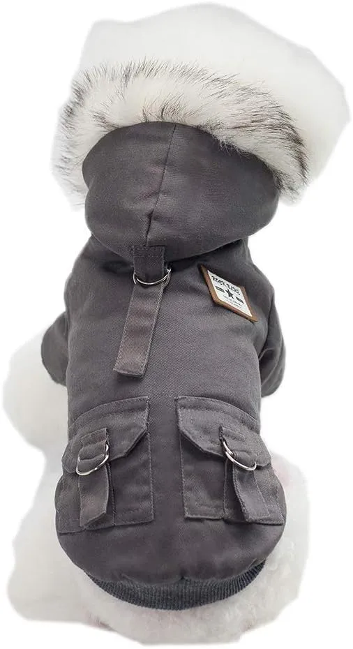 Dog Hoodies, Rdc Pet Work Clothes, Thickened Dog Overall, Dog Military Uniform, Army Hoodie Sweater, Cotton Jacket Fur Coat for Small Dog & Medium Dog & Cat (Grey,XXL)