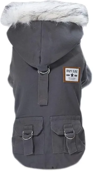 Dog Hoodies, Rdc Pet Work Clothes, Thickened Dog Overall, Dog Military Uniform, Army Hoodie Sweater, Cotton Jacket Fur Coat for Small Dog & Medium Dog & Cat (Grey,XXL)