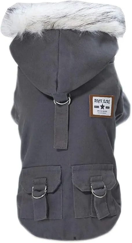Dog Hoodies, Rdc Pet Work Clothes, Thickened Dog Overall, Dog Military Uniform, Army Hoodie Sweater, Cotton Jacket Fur Coat for Small Dog & Medium Dog & Cat (Grey,XXL)