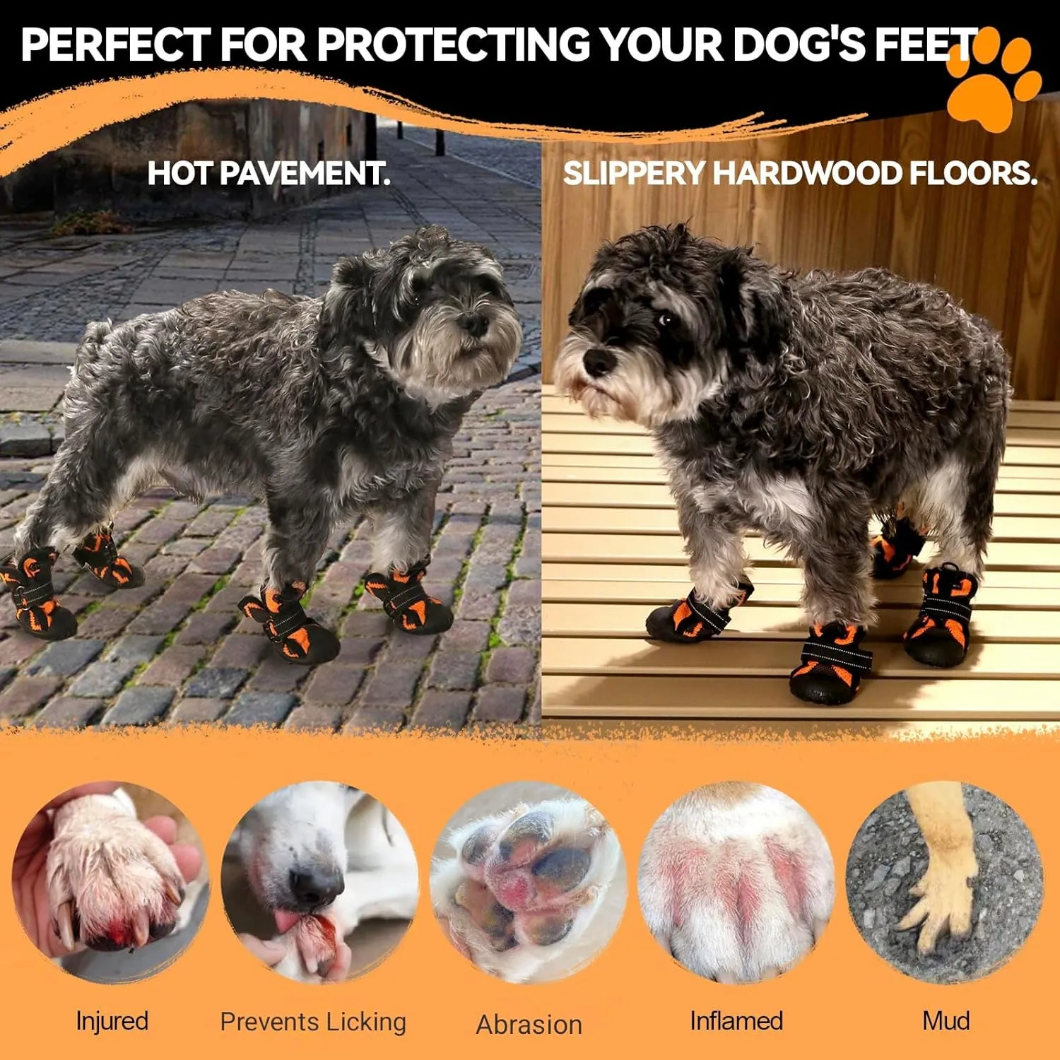 Dog Shoes for Large Small Medium Dogs,Waterproof Dog Boots & Paw Protectors with Breathable Mesh for Summer Hot Pavement,Anti-Slip Dog Booties for Hiking Hardwood Floors Winter Snow (Orange-8)