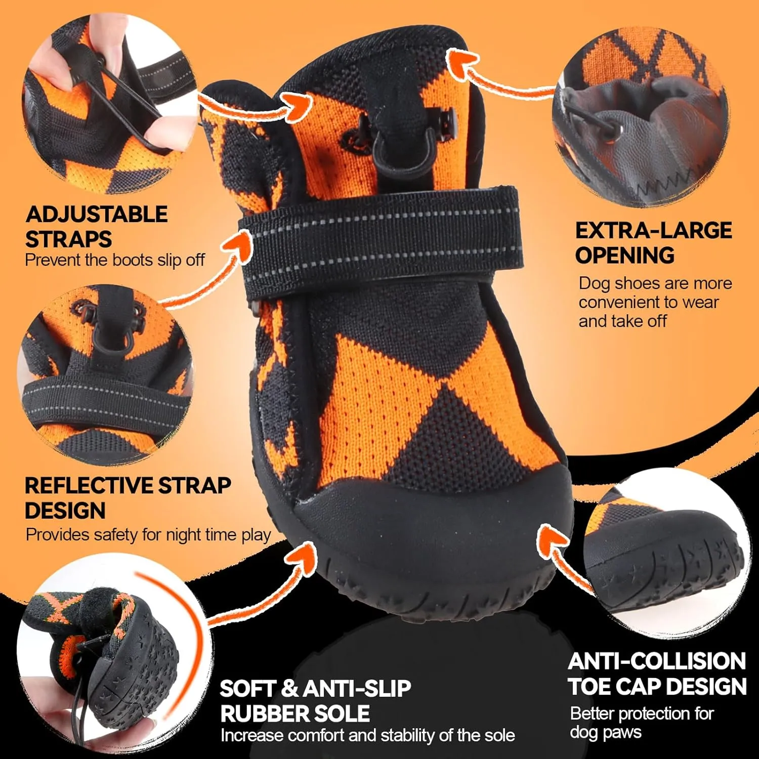 Dog Shoes for Large Small Medium Dogs,Waterproof Dog Boots & Paw Protectors with Breathable Mesh for Summer Hot Pavement,Anti-Slip Dog Booties for Hiking Hardwood Floors Winter Snow (Orange-8)