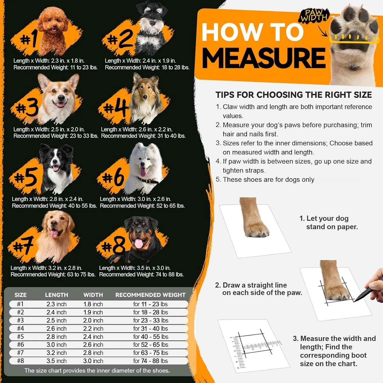 Dog Shoes for Large Small Medium Dogs,Waterproof Dog Boots & Paw Protectors with Breathable Mesh for Summer Hot Pavement,Anti-Slip Dog Booties for Hiking Hardwood Floors Winter Snow (Orange-8)