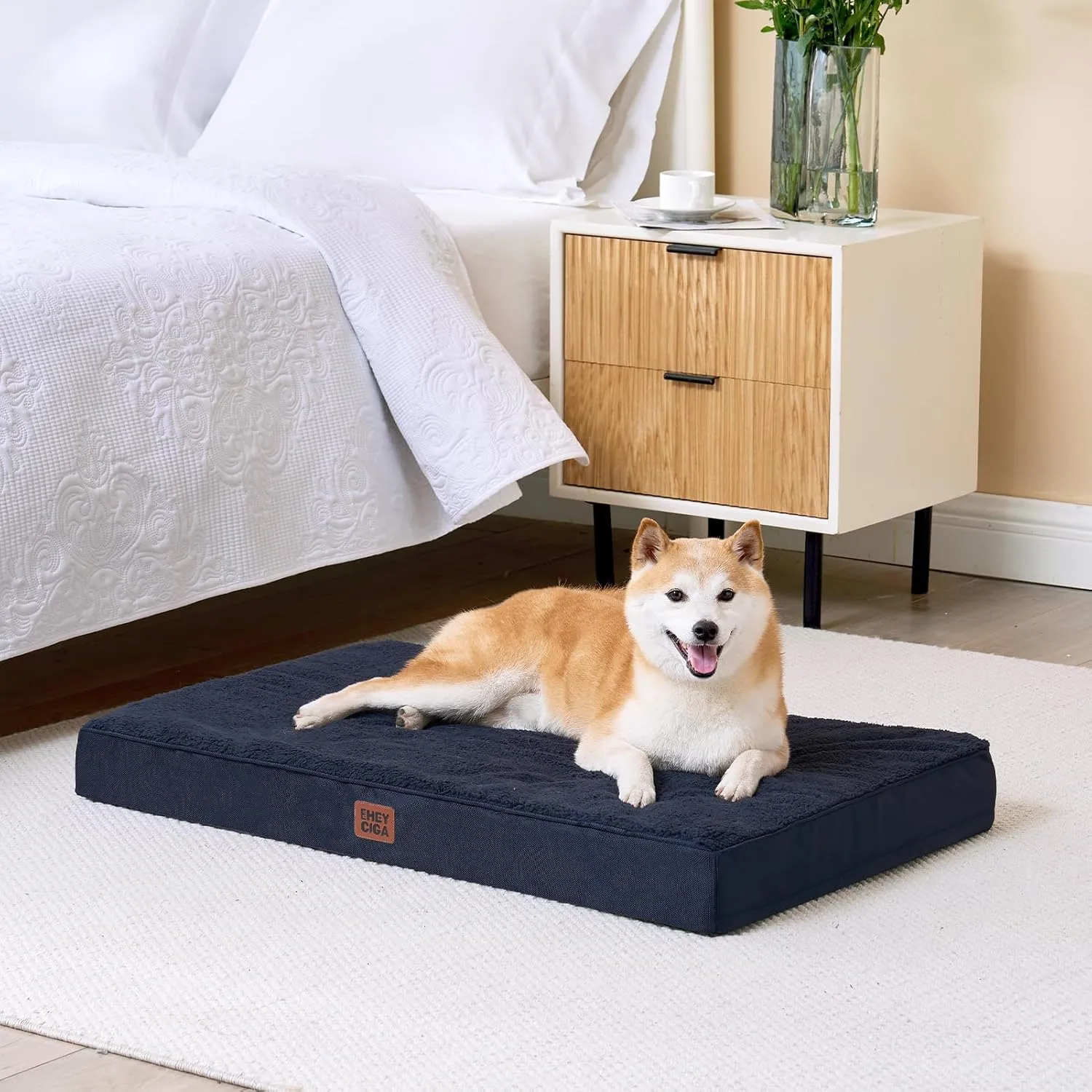 EHEYCIGA Orthopedic Dog Beds for Large Dogs with Removable Washable Cover, Navy, 36x27
