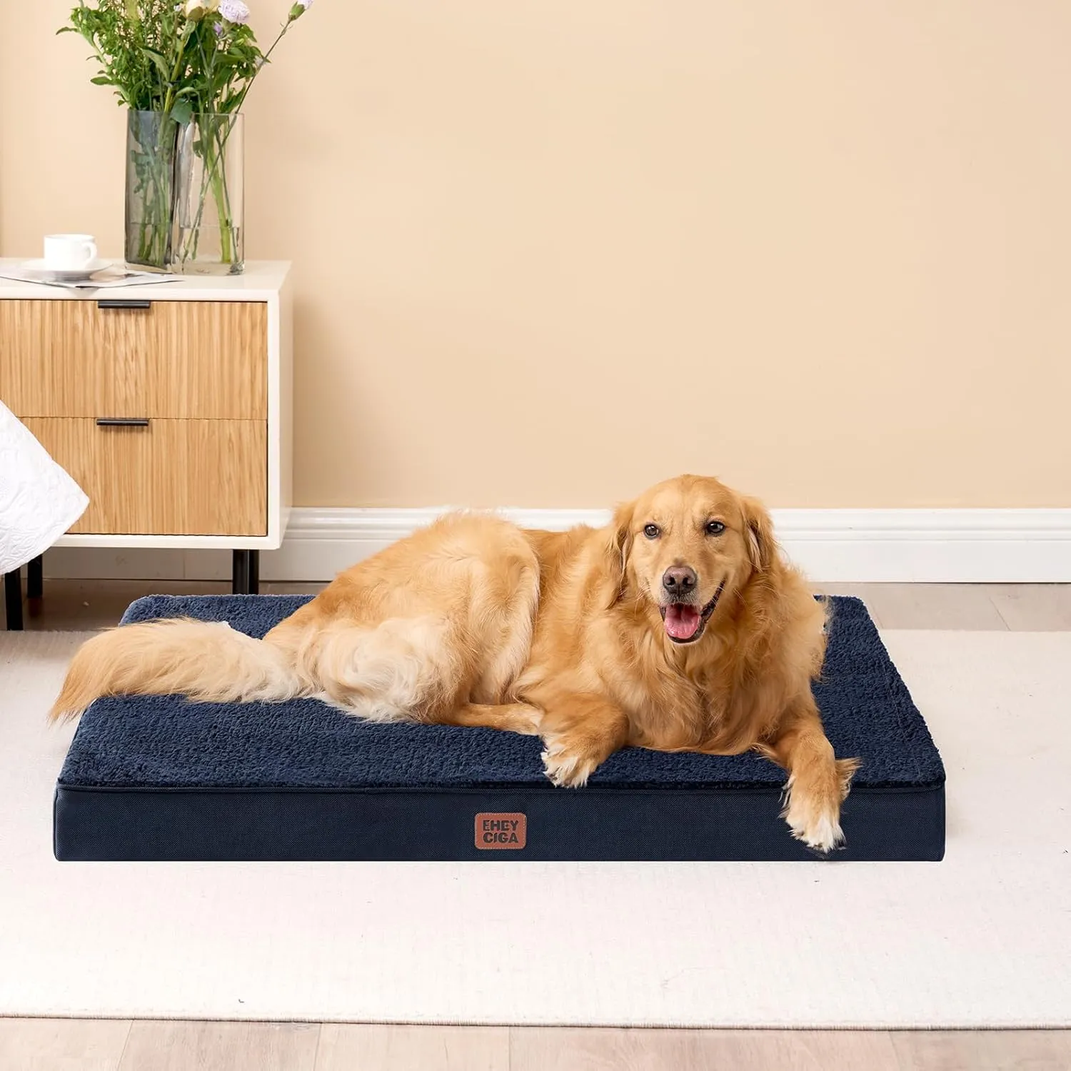 EHEYCIGA Orthopedic Dog Beds for Large Dogs with Removable Washable Cover, Navy, 36x27