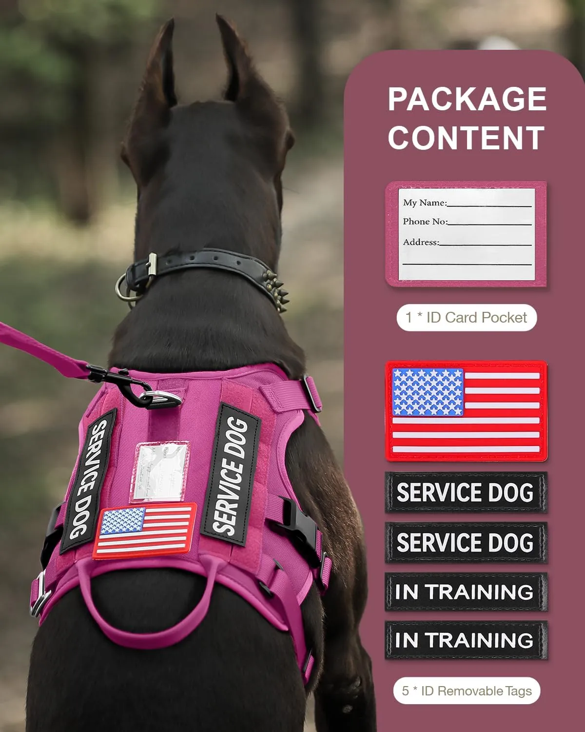 FAYOGOO Tactical Dog Harness for Large Dogs - Dog Harness Escape Proof with Handle - No Pull Military Service Dog Vest with Removable Patches for Walking,Training (Fuchsia, M(Chest:22-27"))