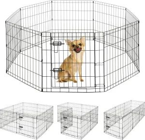 Foldable Outdoor/Indoor Pet Playpen with Gate, Available in 24 Inch Height Metal Portable Kennel, Heavy-Duty Exercise Fence Cage 8 Panels for Small Dog, Animals