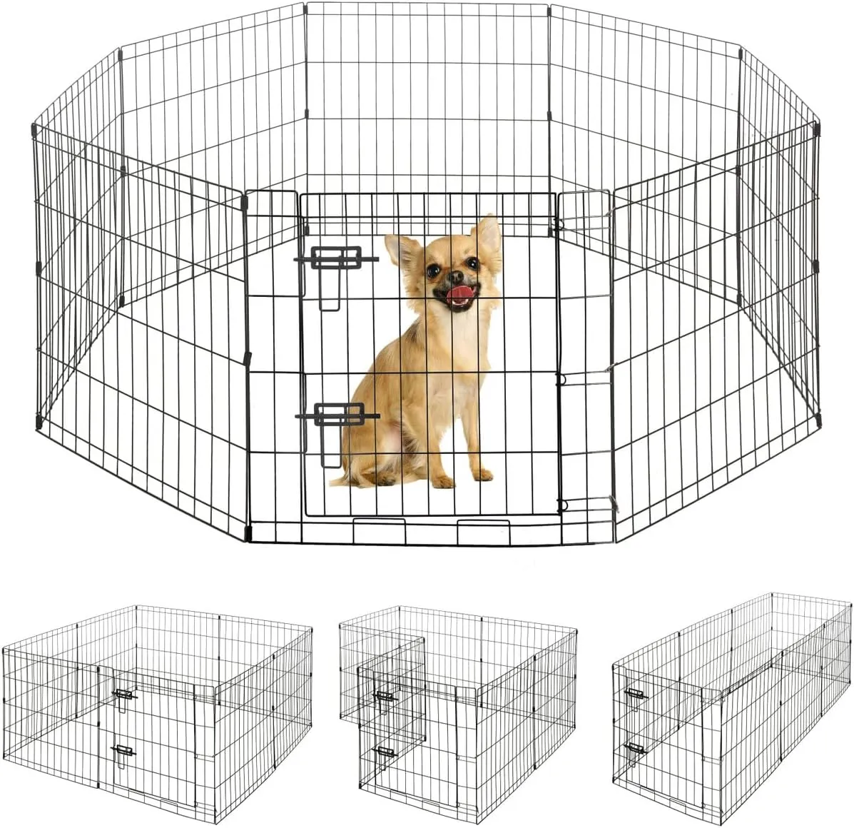 Foldable Outdoor/Indoor Pet Playpen with Gate, Available in 24 Inch Height Metal Portable Kennel, Heavy-Duty Exercise Fence Cage 8 Panels for Small Dog, Animals