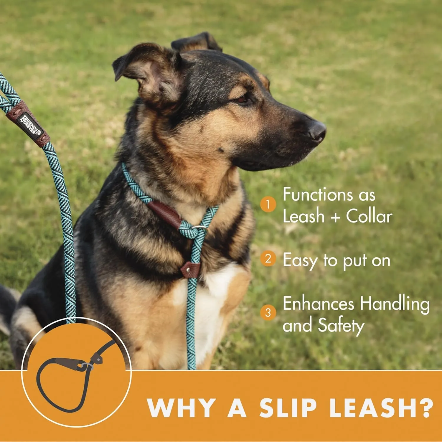 Friends Forever Extremely Durable Dog Rope Leash, Premium Quality Training Slip Lead, Reflective, Thick Heavy Duty, Sturdy, No Pull, Comfortable For The Strong Large Medium Small Pets 6 feet, Silver