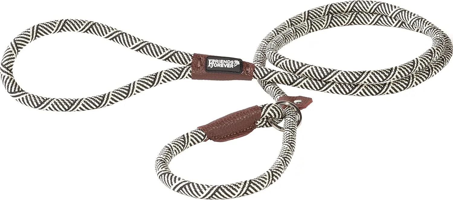 Friends Forever Extremely Durable Dog Rope Leash, Premium Quality Training Slip Lead, Reflective, Thick Heavy Duty, Sturdy, No Pull, Comfortable For The Strong Large Medium Small Pets 6 feet, Silver