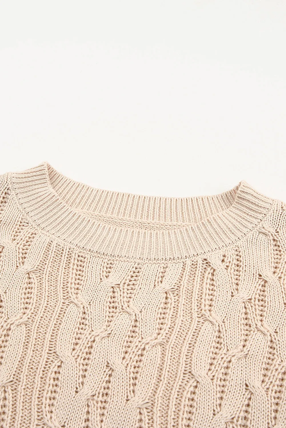 Frilled Shoulder Detail Cable Knit Sweater