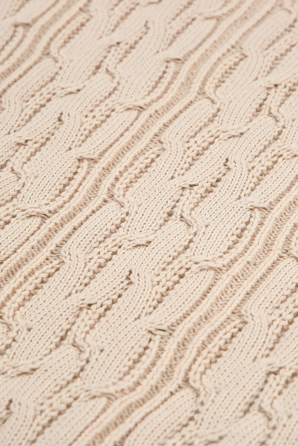 Frilled Shoulder Detail Cable Knit Sweater