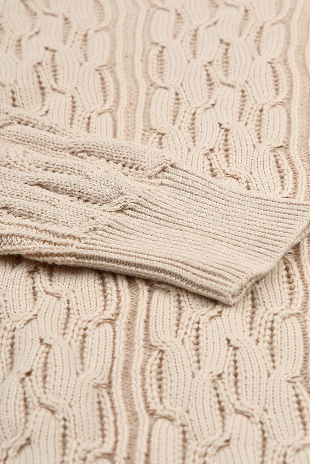 Frilled Shoulder Detail Cable Knit Sweater