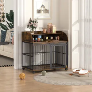 Furniture-Style Dog Crate with Sliding Door and Ample Storage 38''