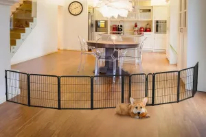 FXW Dog Gate Extra Wide Designed for Indoor Use, Adjustable Width Up to 183-inch Wide (24" H 8 Panels for Puppies and Small Dogs), Black