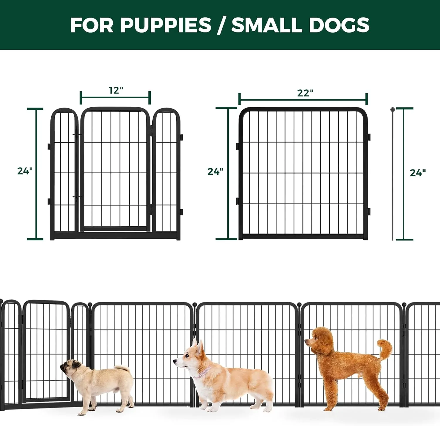 FXW Dog Gate Extra Wide Designed for Indoor Use, Adjustable Width Up to 183-inch Wide (24" H 8 Panels for Puppies and Small Dogs), Black