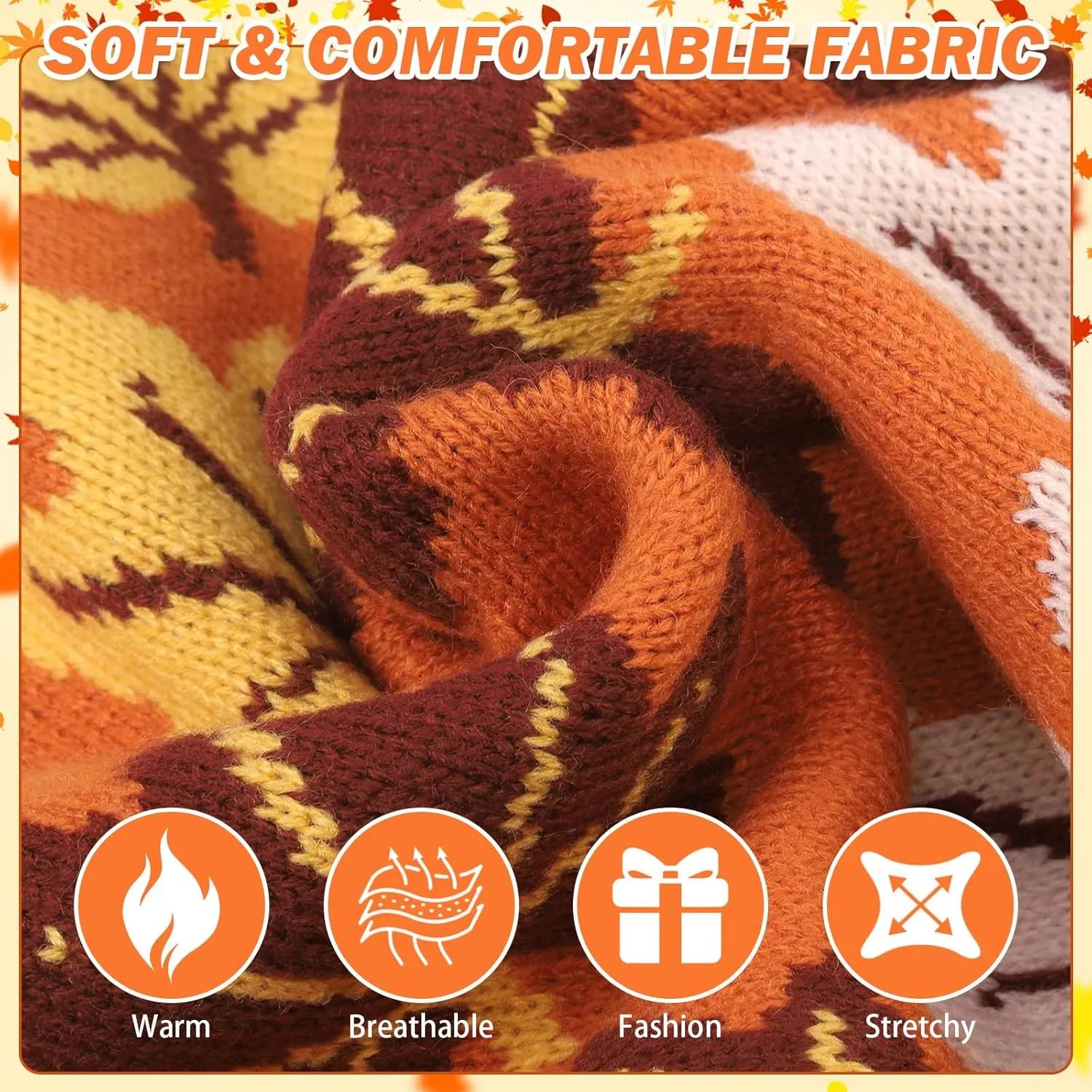 KOOLTAIL Medium Dog Sweater, Cold Weather Dog Knitted Sweater Turtleneck Pullover, Fall Dog Sweater with Autumn Maple Leaf Pattern, Dog Winter Clothes for Small Medium Large Dogs Cat Boy Girl, Orange