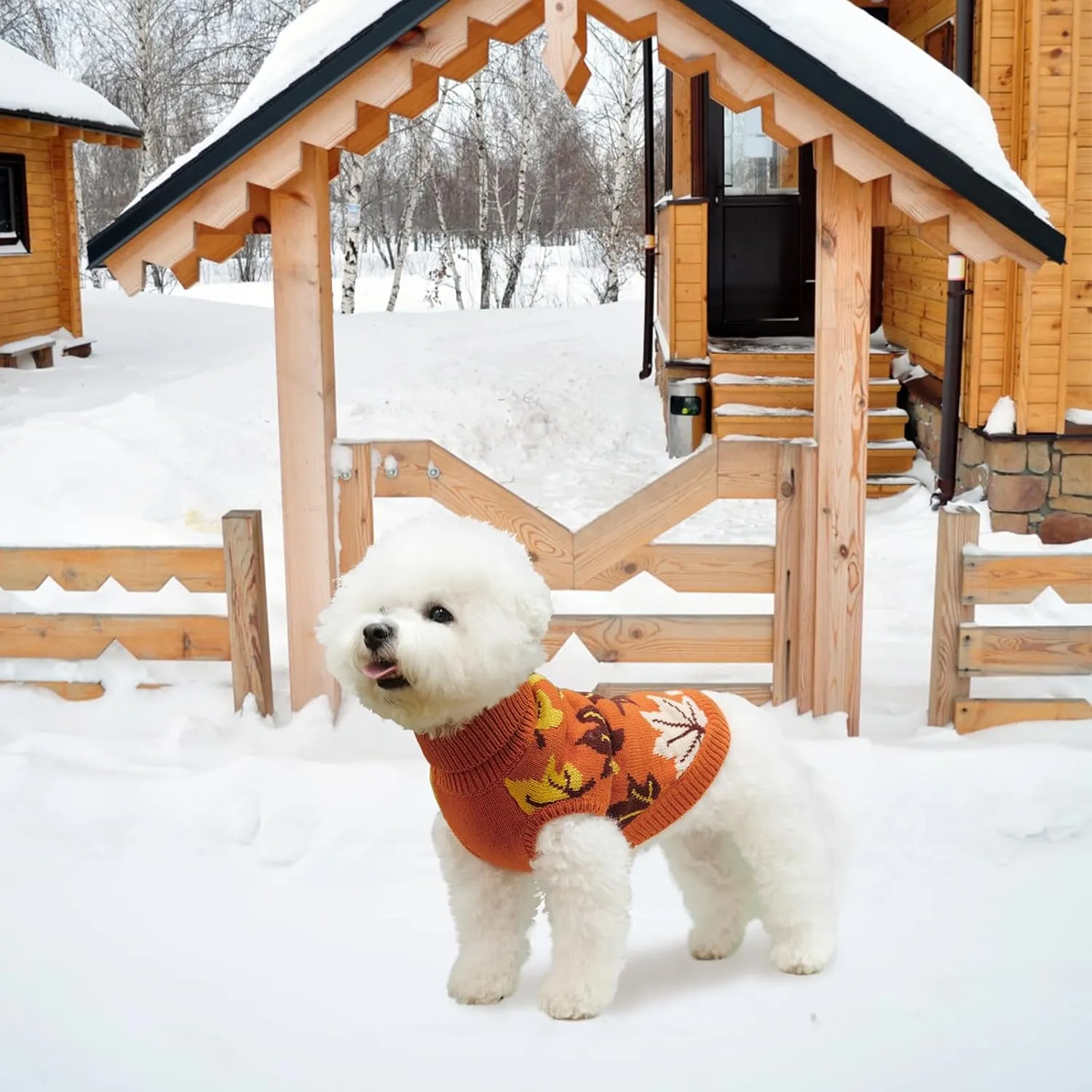 KOOLTAIL Medium Dog Sweater, Cold Weather Dog Knitted Sweater Turtleneck Pullover, Fall Dog Sweater with Autumn Maple Leaf Pattern, Dog Winter Clothes for Small Medium Large Dogs Cat Boy Girl, Orange