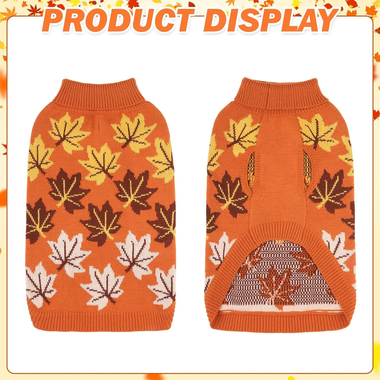 KOOLTAIL Medium Dog Sweater, Cold Weather Dog Knitted Sweater Turtleneck Pullover, Fall Dog Sweater with Autumn Maple Leaf Pattern, Dog Winter Clothes for Small Medium Large Dogs Cat Boy Girl, Orange