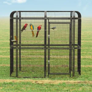 Large Walk-in Cage 87-inch Heavy Duty Bird Cage Outdoor Aviary Parrot Cage Wide Flight Metal Birdcage with Stand for Macaw Budgie Conure Lovebird Parakeet Cockatiel, 7.22x5.25x6.8ft, Black