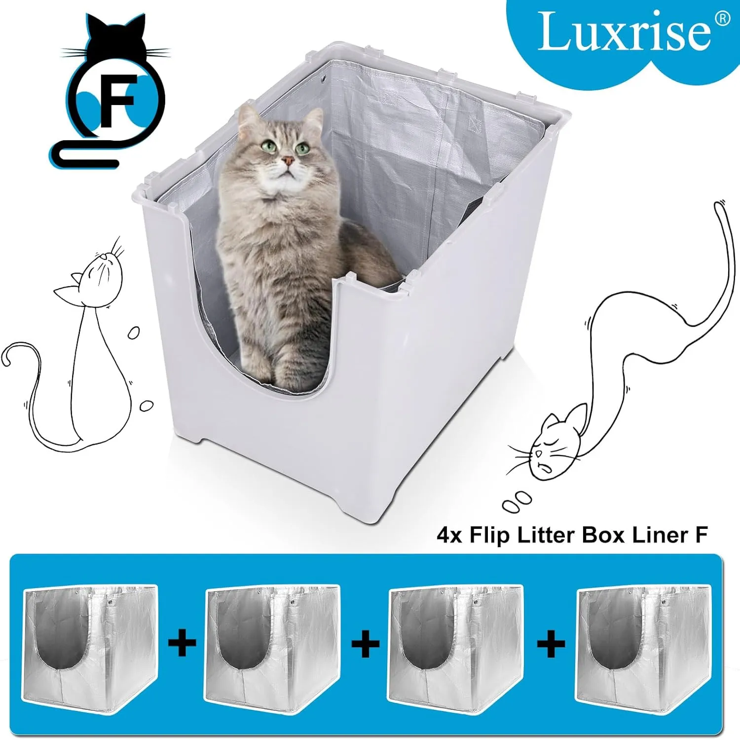 Liner F Compatible with Modkat Flip Litter Box - Reusable Liners for Flip Litter Box - Liner F for Cat Litter Box (4 Pack)