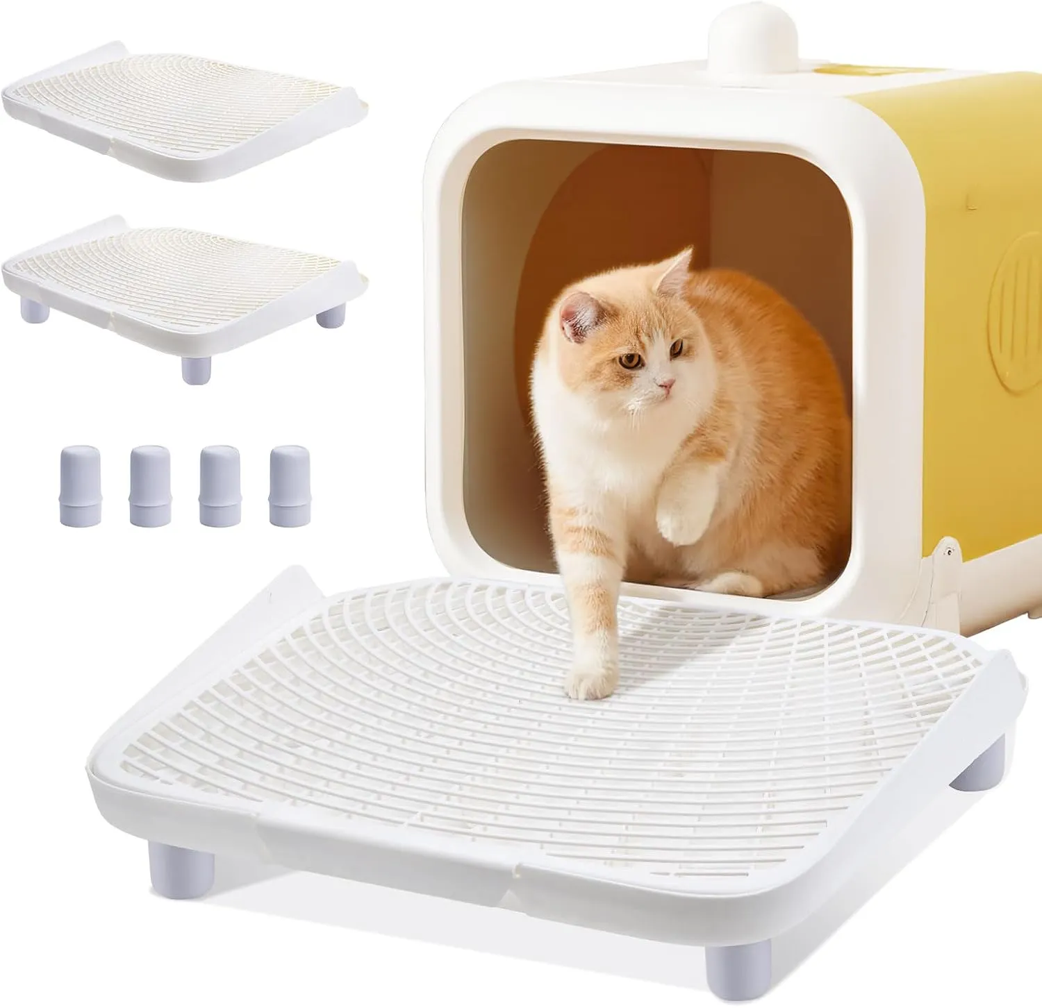 Litter Box Ramp,Litter Box Step with Filter Function,Litter Trapper with Flaps on Both Sides Box,Easy Entry to Kittens & Senior Cat