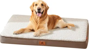 Memory Foam Dog Bed, Lambswool Orthopedic Dog Bed, Rectangle Dog Crate Pad, 3 inch Thick High-Density Egg Crate Foam, for All Seasons