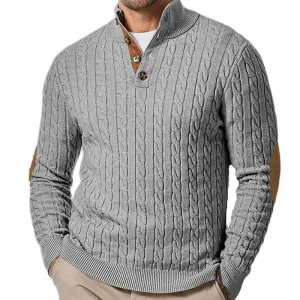Men's Solid Cable Knit Half High Collar Long Sleeve Knit Sweater 99974351Z