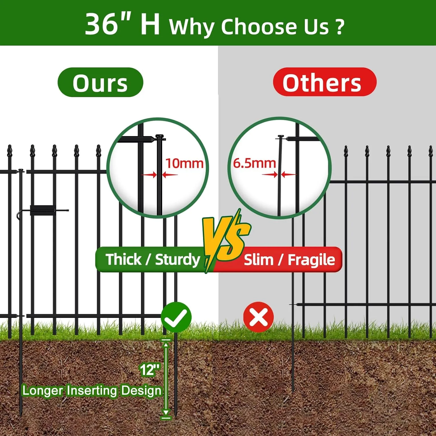 Metal Garden Fence with Gate 36 in H x 10 ft L, 1 Gate   4 Panels Border Fence Panels Animal Barrier for Dogs, No Dig Garden Fencing for Yard Patio Flower Bed Lawn Outdoor, Black