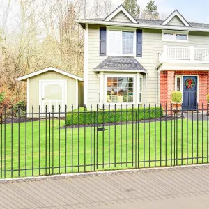 Metal Garden Fence with Gate 36 in H x 10 ft L, 1 Gate   4 Panels Border Fence Panels Animal Barrier for Dogs, No Dig Garden Fencing for Yard Patio Flower Bed Lawn Outdoor, Black