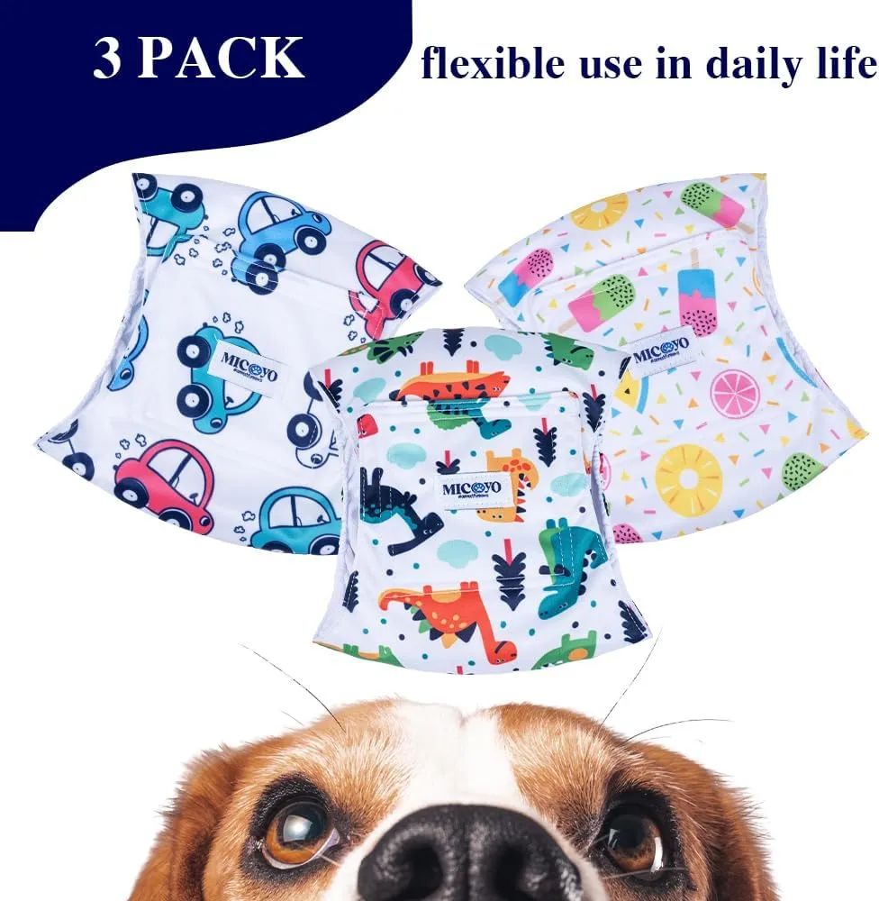 MICOOYO Belly Bands for Male Dogs, 3 Pack Reusable Dog Diapers Male for Puppy Doggie, Washable Male Dog Wraps XSmall (M, Car)