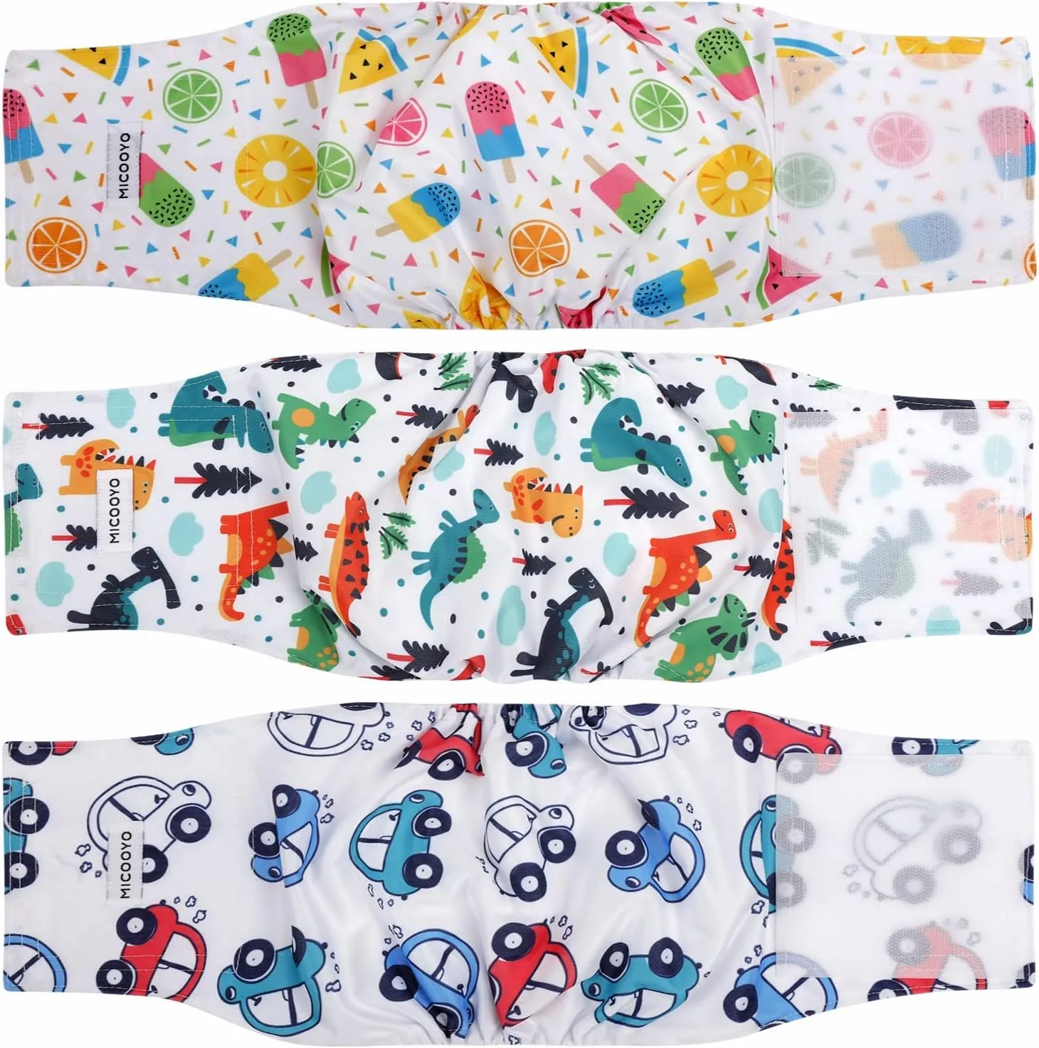 MICOOYO Belly Bands for Male Dogs, 3 Pack Reusable Dog Diapers Male for Puppy Doggie, Washable Male Dog Wraps XSmall (M, Car)