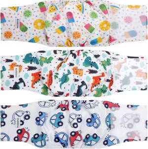 MICOOYO Belly Bands for Male Dogs, 3 Pack Reusable Dog Diapers Male for Puppy Doggie, Washable Male Dog Wraps XSmall (M, Car)